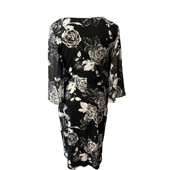 Connected Dress 6 Black White 3/4 Sleeve Stretch Sheath Washable Career NEW - Picture 4 of 6